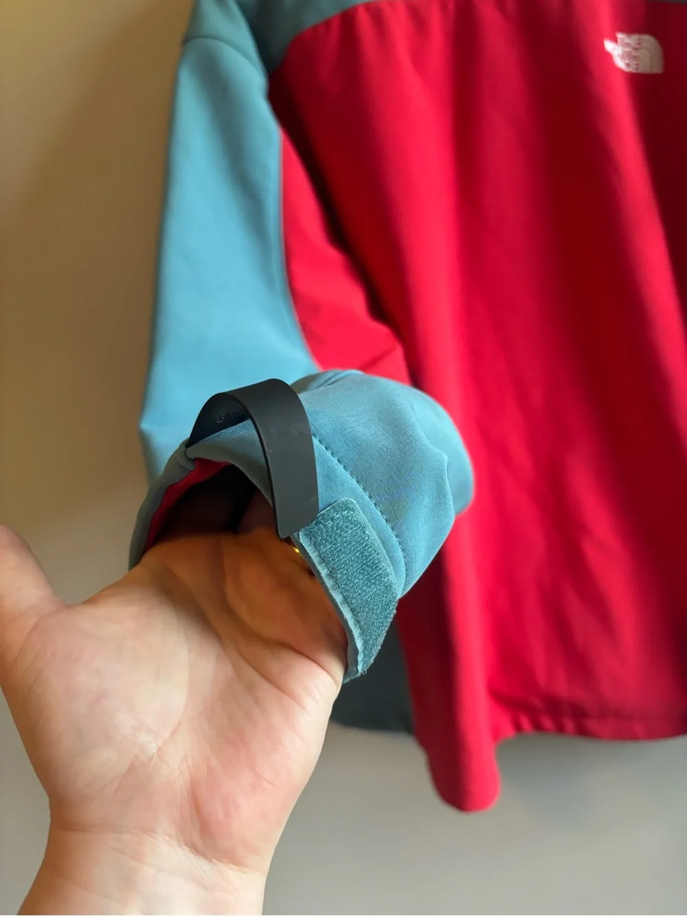 The North Face Men's Red and Light Blue Performance Softshell Jacket